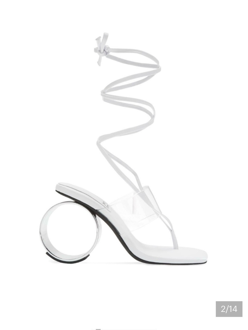 Silver Jeffrey Campbell Nonagon Strappy Circle-Heel Sandal with Ankle Wrap